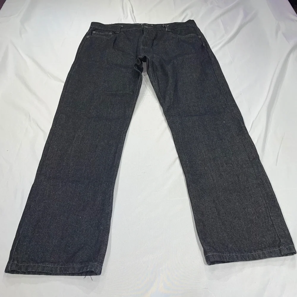 Uncut Denim Co Mens Black Straight Leg Jeans Flap Pockets Size 38 x 31.5